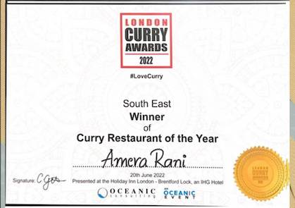 Winner,London Curry Awards, 2022